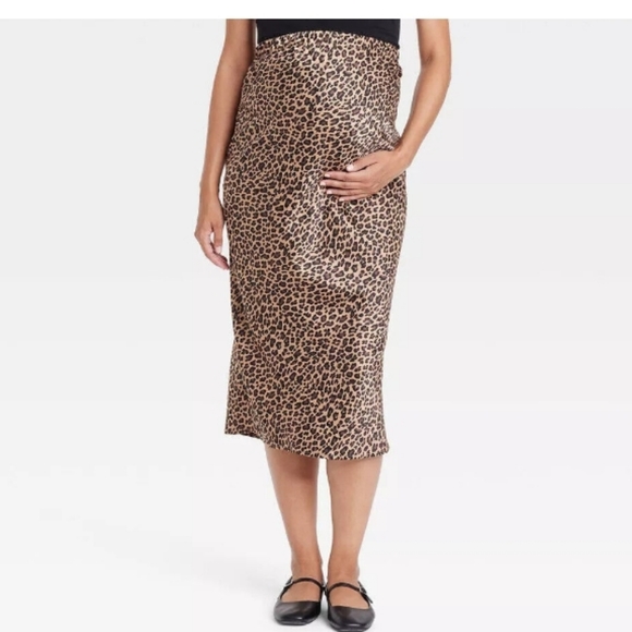 Women's Isabel Maternity Leopard Print Midi A Line Skirt XS - Picture 2 of 11